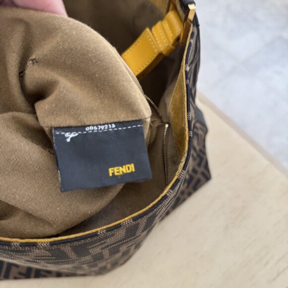 Authentic Fendi Zucca Tobacco Large Hobo Bag with Yellow Handle - Pre-Loved - Picture 9 of 16